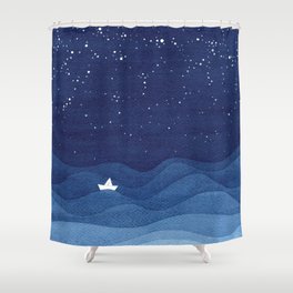 blue ocean waves, sailboat ocean stars Shower Curtain
