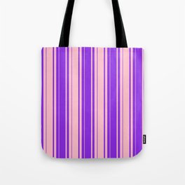 [ Thumbnail: Purple & Pink Colored Stripes/Lines Pattern Tote Bag ]