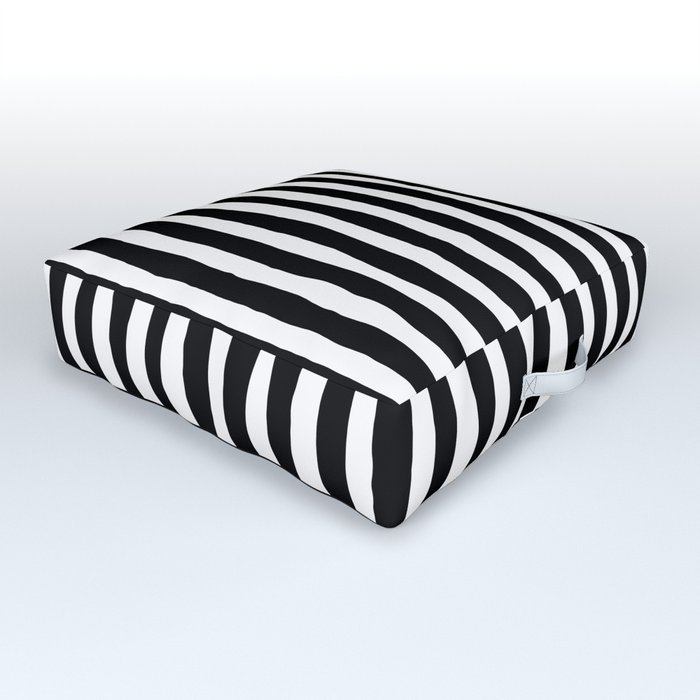 Black And White Vertical Stripes Outdoor Floor Cushion By