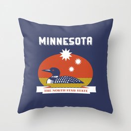 Minnesota - Redesigning The States Series Throw Pillow | Minnesota, Greatlakes, Northstarstate, Minneapolis, Loon, Stateseal, Stateflag, Sweater, Duck, Northstar 