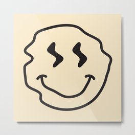 Wonky Smiley Face - Black and Cream Metal Print | Illustration, Graphicdesign, Vector, Blackandcream, Stencil, Curated, Digital, Ink, Smileyface, Wonky 