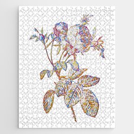 Floral Pink Cabbage Rose de Mai Mosaic on White Jigsaw Puzzle