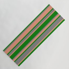 [ Thumbnail: Grey, Dark Salmon & Green Colored Lines Pattern Yoga Mat ]