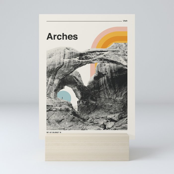 Retro Travel Poster, Arches National Park Collage Mini Art Print