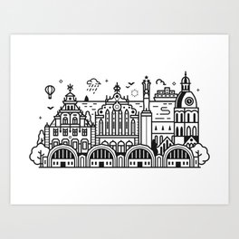 Riga Skyline Travel Card Art Print