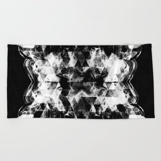 Electrifying black and white sparkly triangle flames Beach Towel
