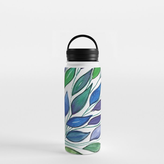 Vibrant Leaves - Blue Green Violet Water Bottle