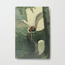 The Angel and Fawn Metal Print | Stone, Curated, Green, Angel, Men, Mythology, Drawing, Digital, Satyr, Wings 