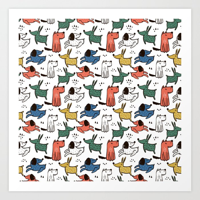 Dogs Animals Prints patterns Art Print