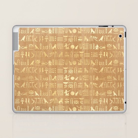 Golden Ancient Egyptian Hieroglyphs Laptop & iPad Skin by Rose Gold Society6