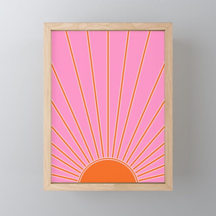 Sun Print Sunrise Pink And Orange Colors Sunshine Retro Sun Wall Art Vintage Boho Abstract Decor Framed Mini Art Print