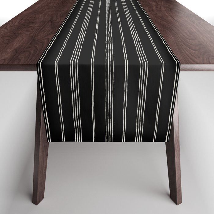 Boho Stripe Pattern Beige On Black Table Runner