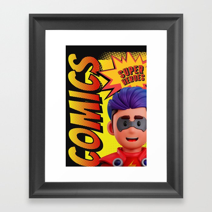 Comic Book Style Super Boy Framed Art Print