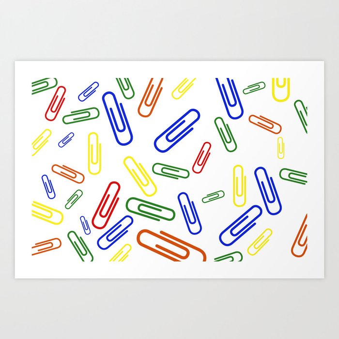 colorful paperclip white background Art Print