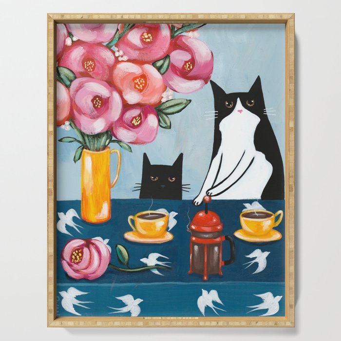 Cats and French Press Coffee Serving Tray