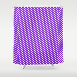 [ Thumbnail: White and Purple Colored Striped/Lined Pattern Shower Curtain ]