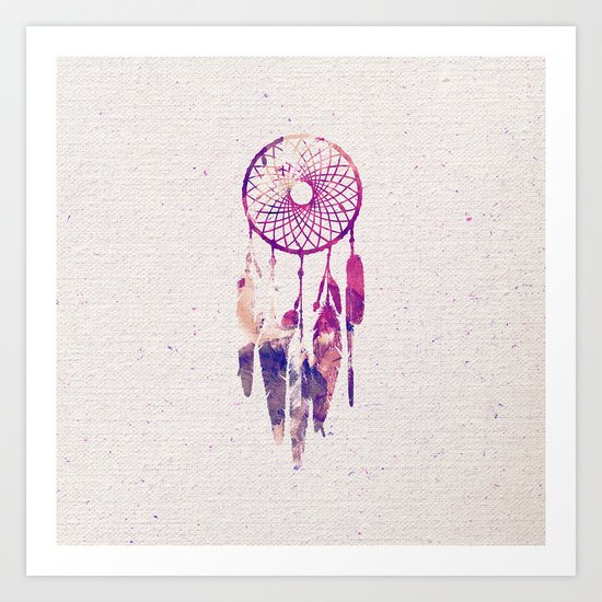 Girly Pink Purple Dream Catcher Watercolor Paint Art Print