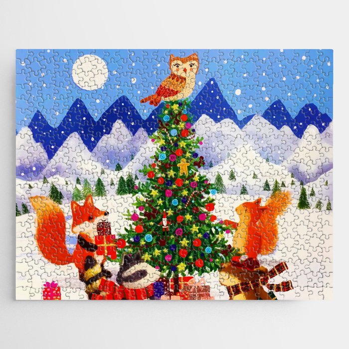 Festive Christmas Mountain Woodland Animal Family Jigsaw Puzzle
