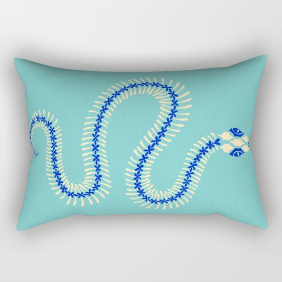 Snake Skeleton – Blue & Cream Rectangular Pillow