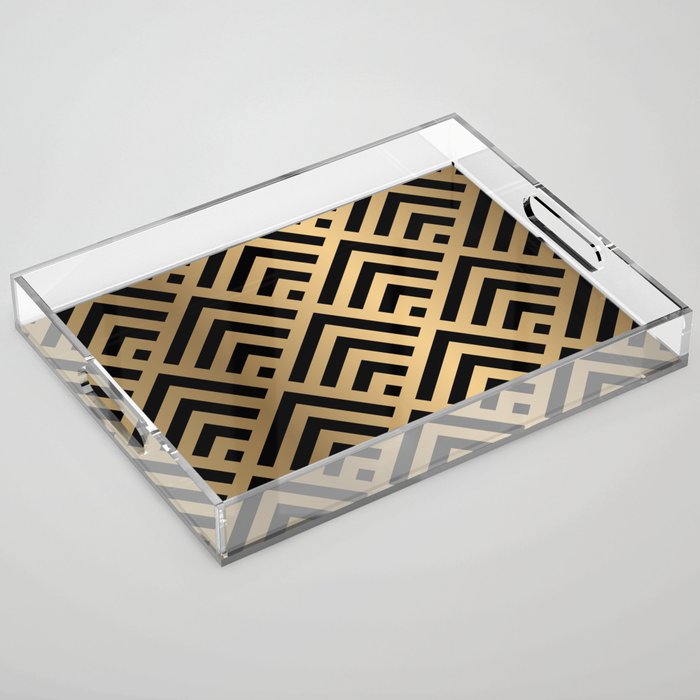 Gold and Black geometric art deco diamond pattern Acrylic Tray