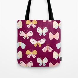 Butterflies on Maroon Tote Bag