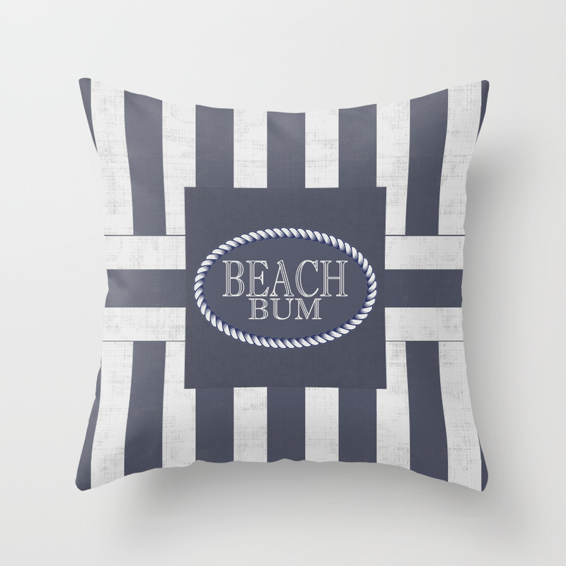 Beach Bum Striped Nautical Theme Throw Pillow By Salonofart Society6