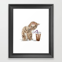Curious Coffee Cat Framed Art Print