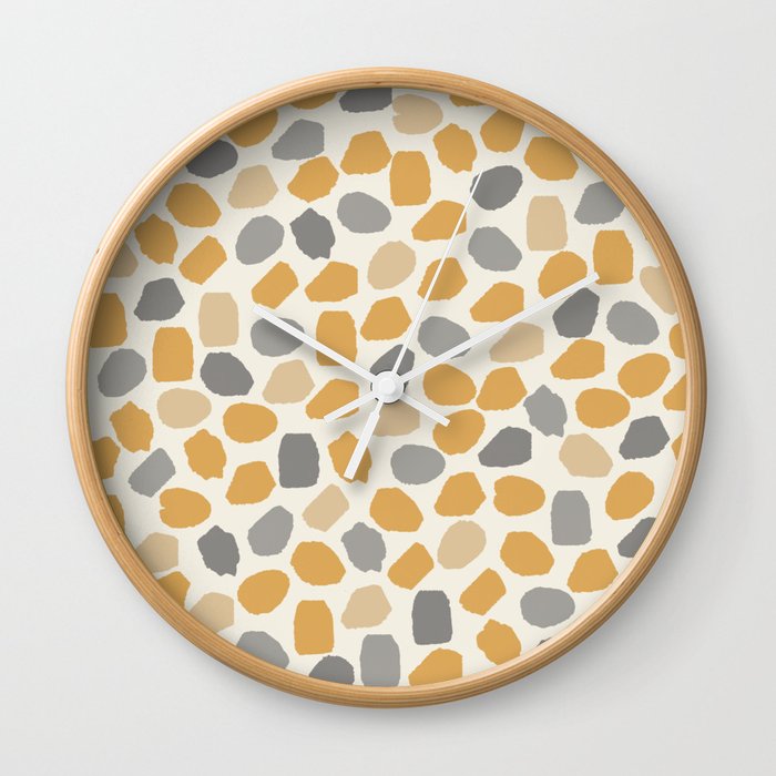 Ink Dot Mosaic Pattern Retro Mustard Gold Gray Cream Wall Clock