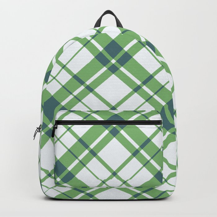 Green diagonal gingham checked Backpack