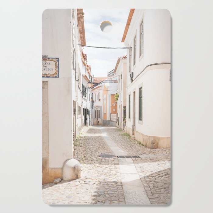 The White Houses in Cascais | Village Streets of Portugal Art Print | Digital Travel Photography Cutting Board