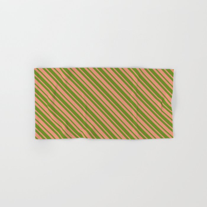Dark Salmon and Green Colored Lined Pattern Hand & Bath Towel