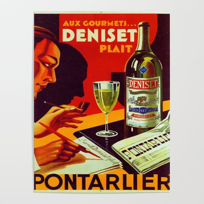 Vintage Deniset Plait Alcoholic Beverage Pontarlier Aperitif Advertising Poster Poster