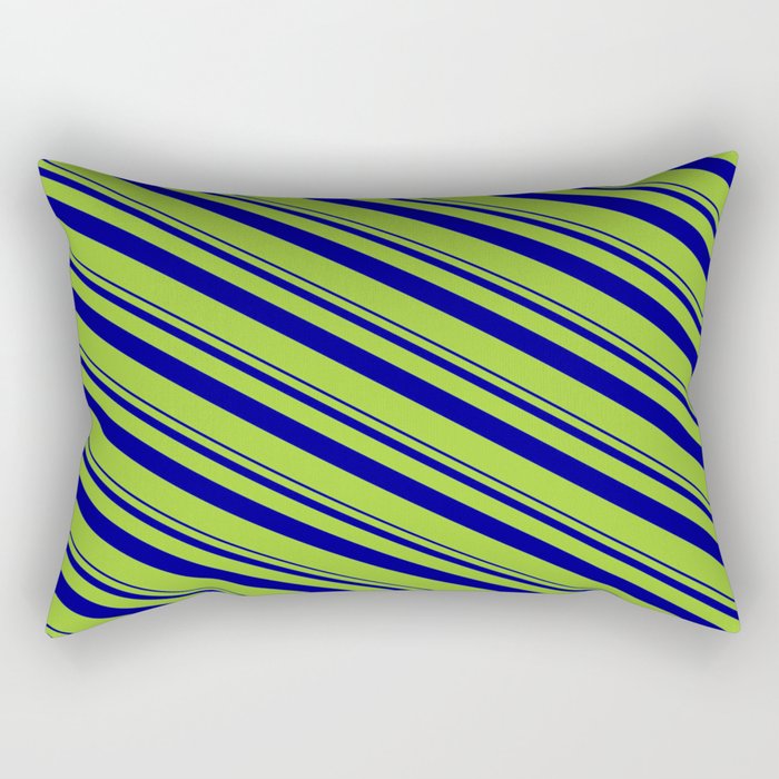 Dark Blue & Green Colored Stripes Pattern Rectangular Pillow