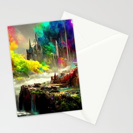 Medieval Town in a Fantasy Colorful World Stationery Card