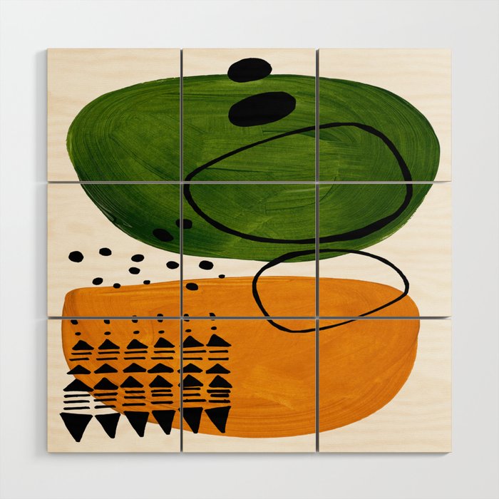 Modern Mid Century Fun Colorful Abstract Minimalist Painting Olive