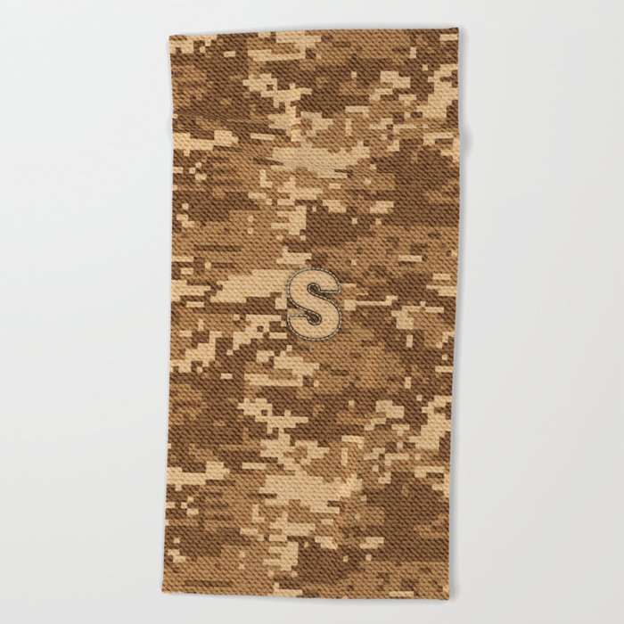 Personalized  S Letter on Brown Military Camouflage Army Commando Design, Veterans Day Gift / Valentine Gift / Military Anniversary Gift / Army Commando Birthday Gift  Beach Towel