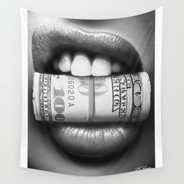 Put Your Money Where Your Mouth Is (Black and White Version) Wall Tapestry