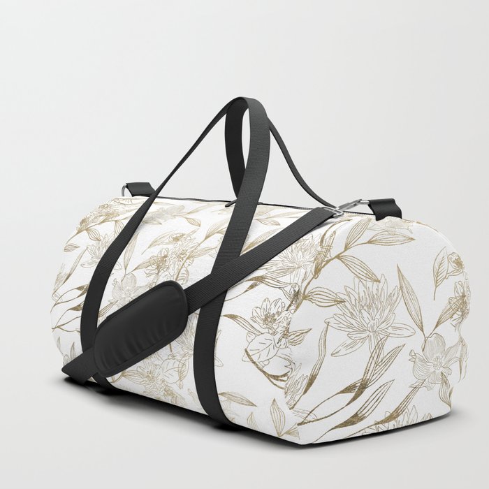 Elegant white gold modern trendy floral Duffle Bag