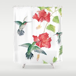 Hummingbirds and Hibiscus  Shower Curtain