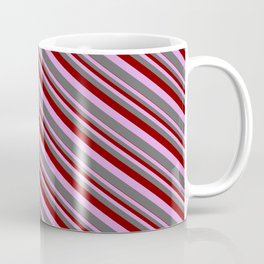 [ Thumbnail: Maroon, Plum & Dim Grey Colored Lined/Striped Pattern Coffee Mug ]