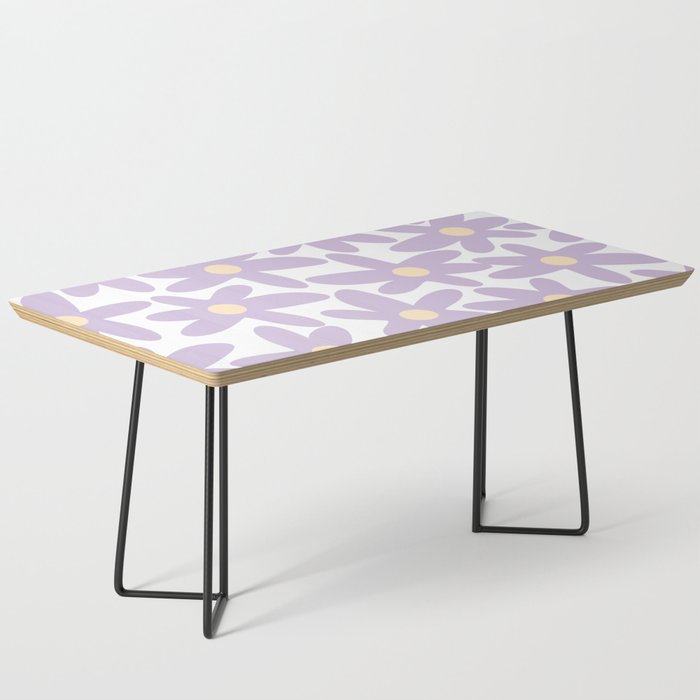 Daisy Time Retro Floral Pattern in Light Lilac Purple, Cream, and White Coffee Table