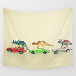 Dinosaurs Ride Cars Wall Tapestry
