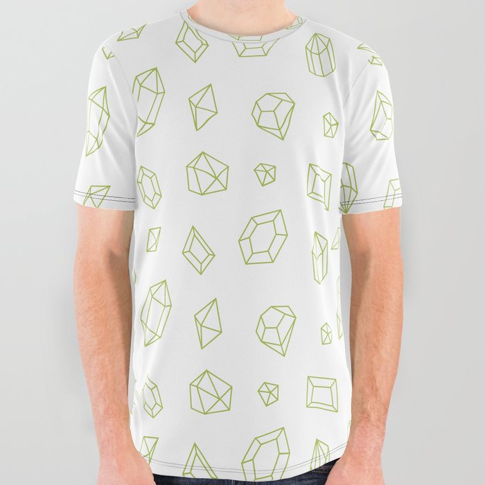 Light Green Gems Pattern All Over Graphic Tee