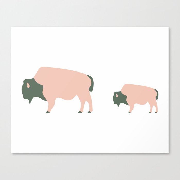 Bison And Baby (Graze) Canvas Print