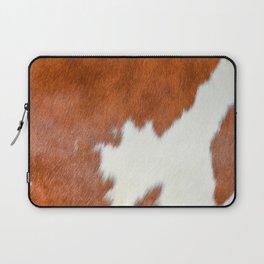Brown and White Cow Skin Print Pattern Modern, Cowhide Faux Leather Laptop Sleeve