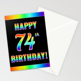 [ Thumbnail: Fun, Colorful, Rainbow Spectrum “HAPPY 74th BIRTHDAY!” Stationery Cards ]