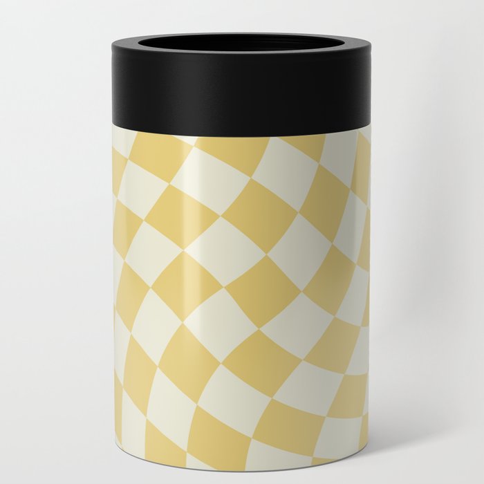 Pastel Yellow Checkerboard Wavy Swirl Geometric Pattern Cute Can Cooler