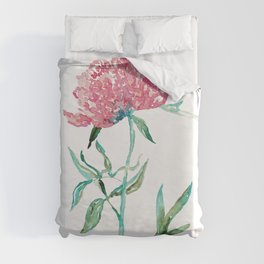 Peony flower Painting Red Green Abstract Duvet Cover