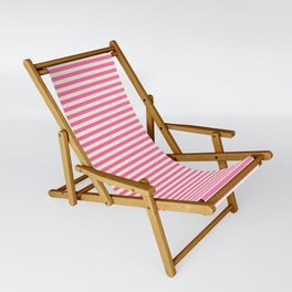 [ Thumbnail: Hot Pink & Light Yellow Colored Striped Pattern Sling Chair ]