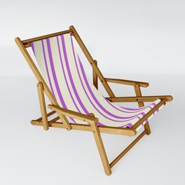 [ Thumbnail: Orchid and Beige Colored Stripes Pattern Sling Chair ]